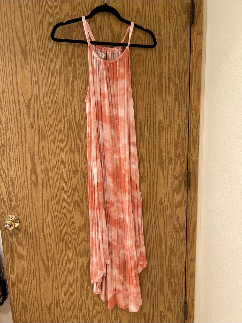 Coral Tie-Dye Spaghetti-Strap Maxi Dress